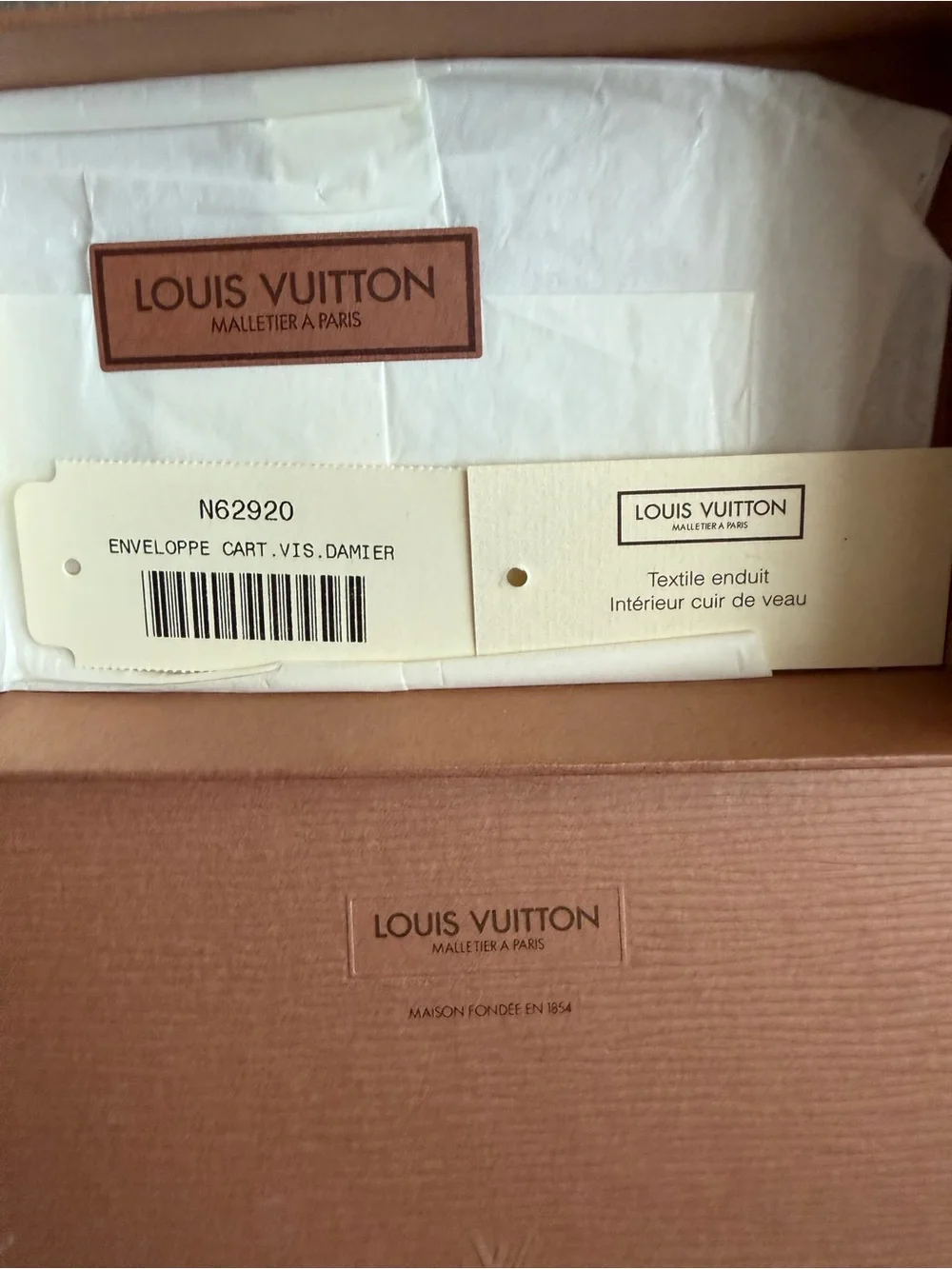 Louis Vuitton Enveloppe Carte De Visite Cardholder (Model 62920) in Damier Ebene